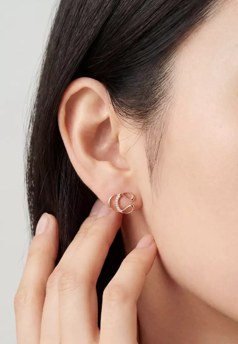 「堅不可摧的你」鋯石玫瑰金耳釘