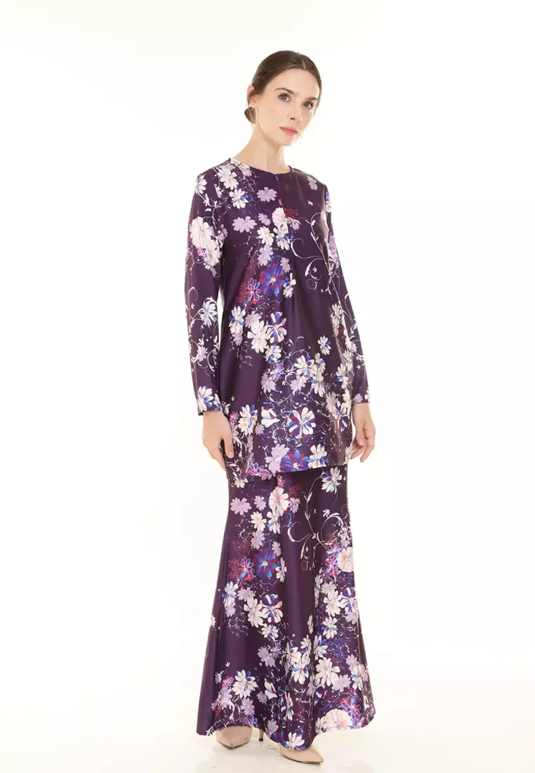 Hanna Printed Kurung Modern in Dark Purple