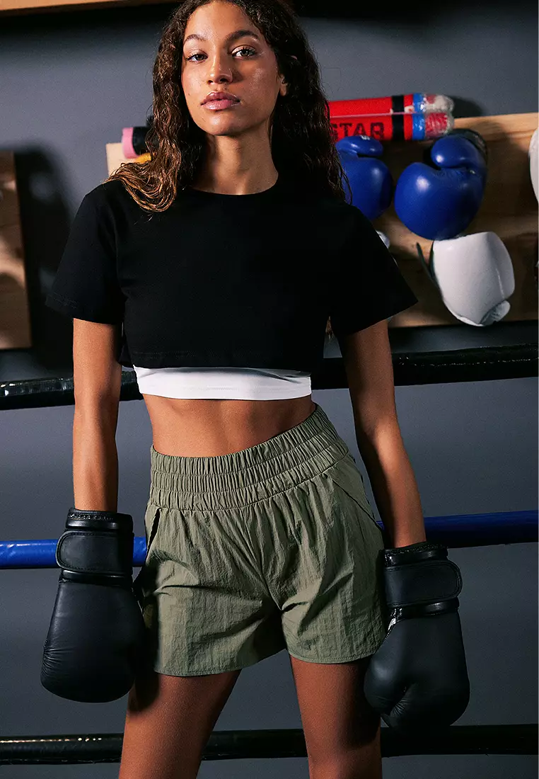 2 Layers Reflective Printed Crop Sports T-Shirt