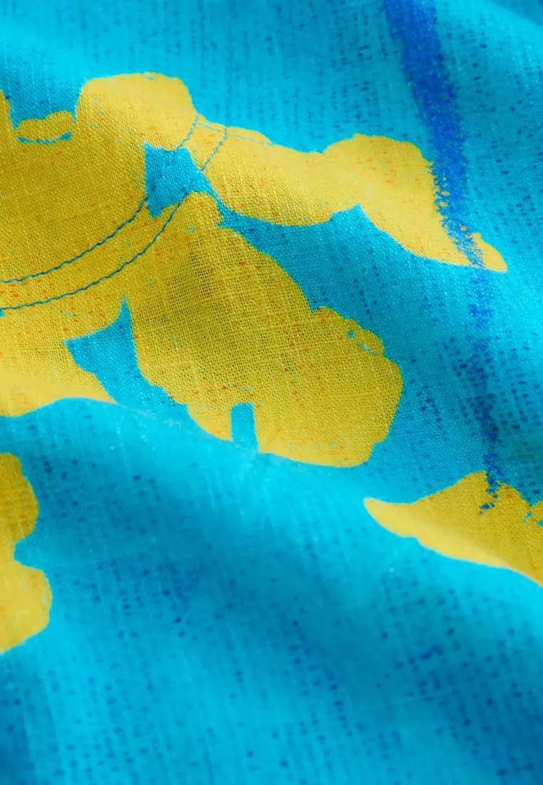 Scoop Back Mini Shift Dress With Linen