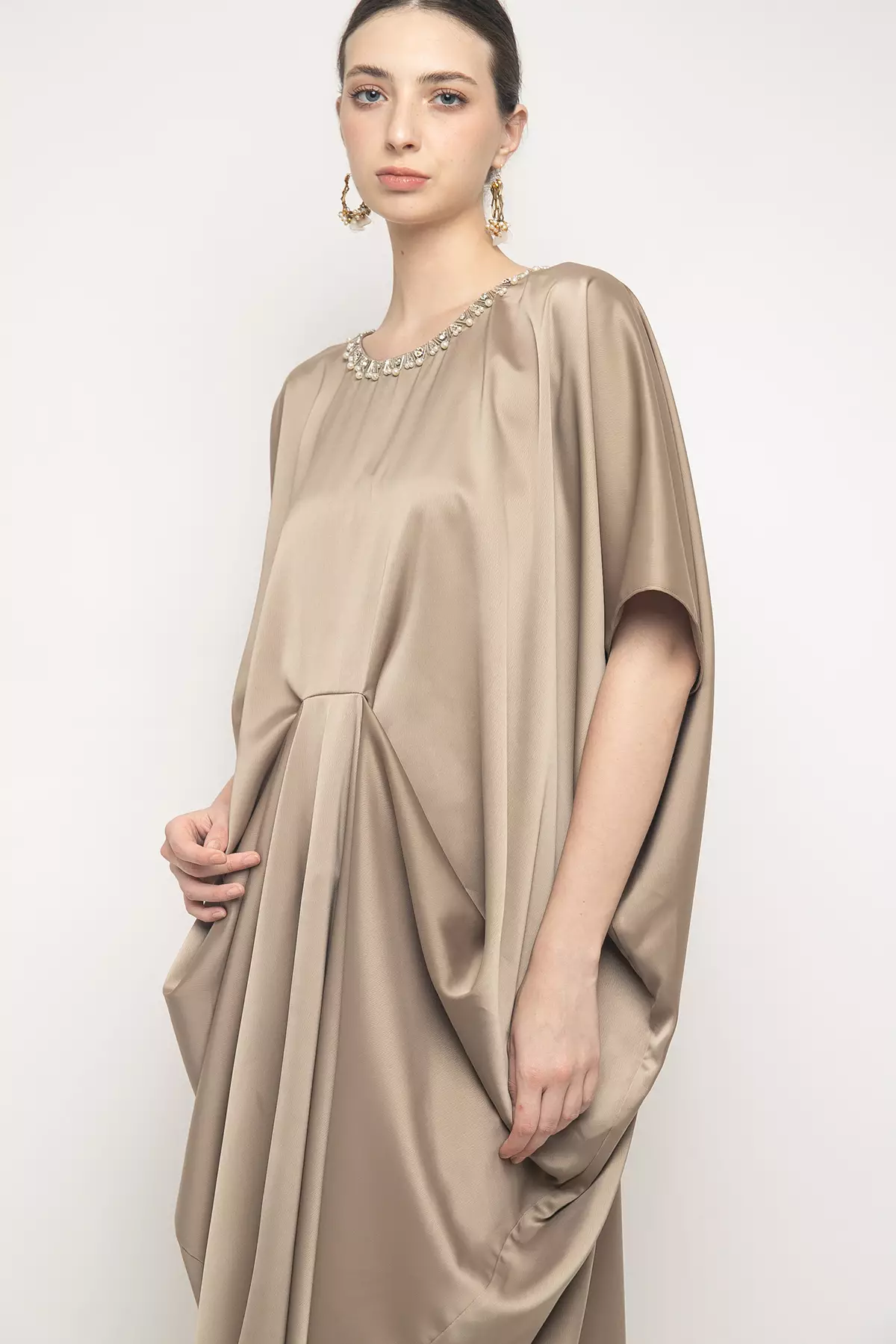 Nabila Kaftan Dress in Dark Nude