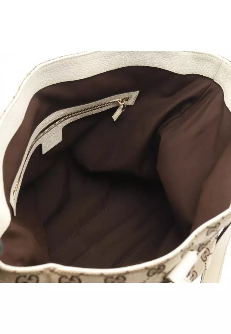 Pre-Loved Gucci Bamboo Horsebit GG canvas Handbag tote bag canvas leather beige off white
