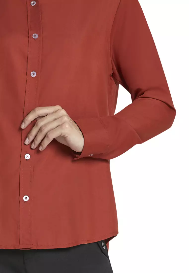 Zwetta Kemeja Lengan Panjang Plain Shirt Basic Atasan Wanita Regular Fit - Teracotta