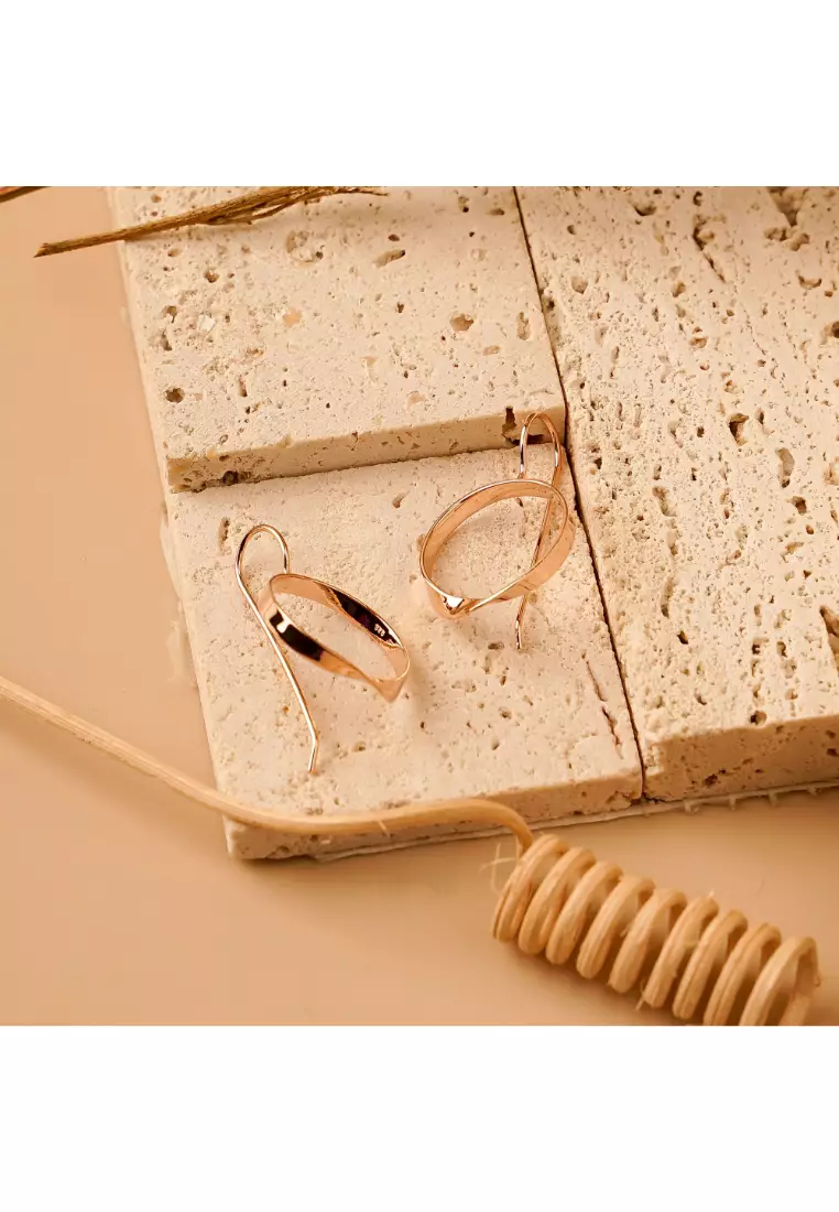 Minimal Circle Arched Rose Gold Hook Earrings with 925 Sterling Silver