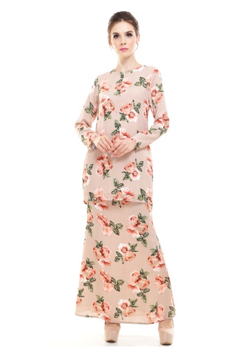 Rina Printed Kurung Brown Flower from Rina Nichie Couture in Brown