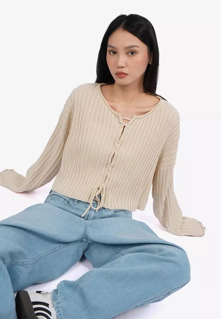 Lace Up Long Sleeve Knit Top