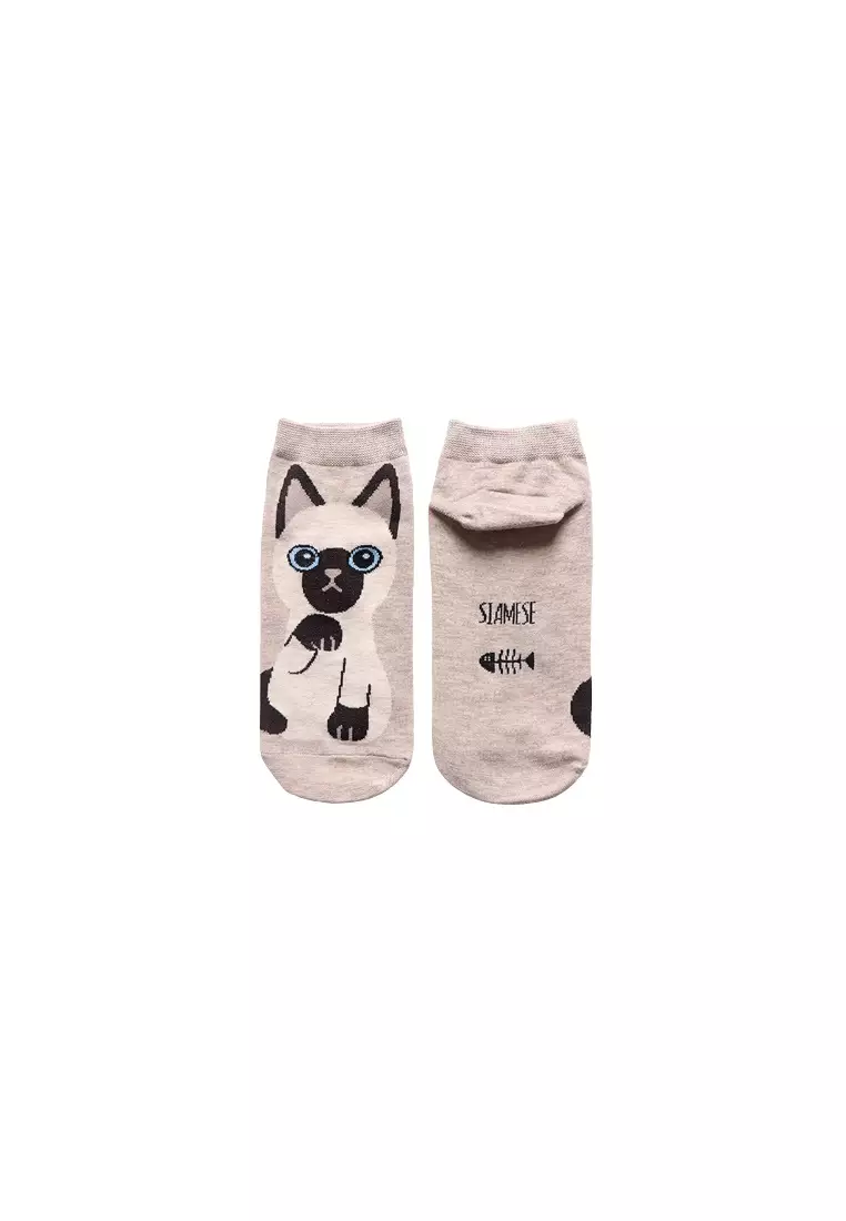 Kaos Kaki Wanita Model Kucing Lucu Breathable Cotton Size 35-39 - NM-360 - Cream