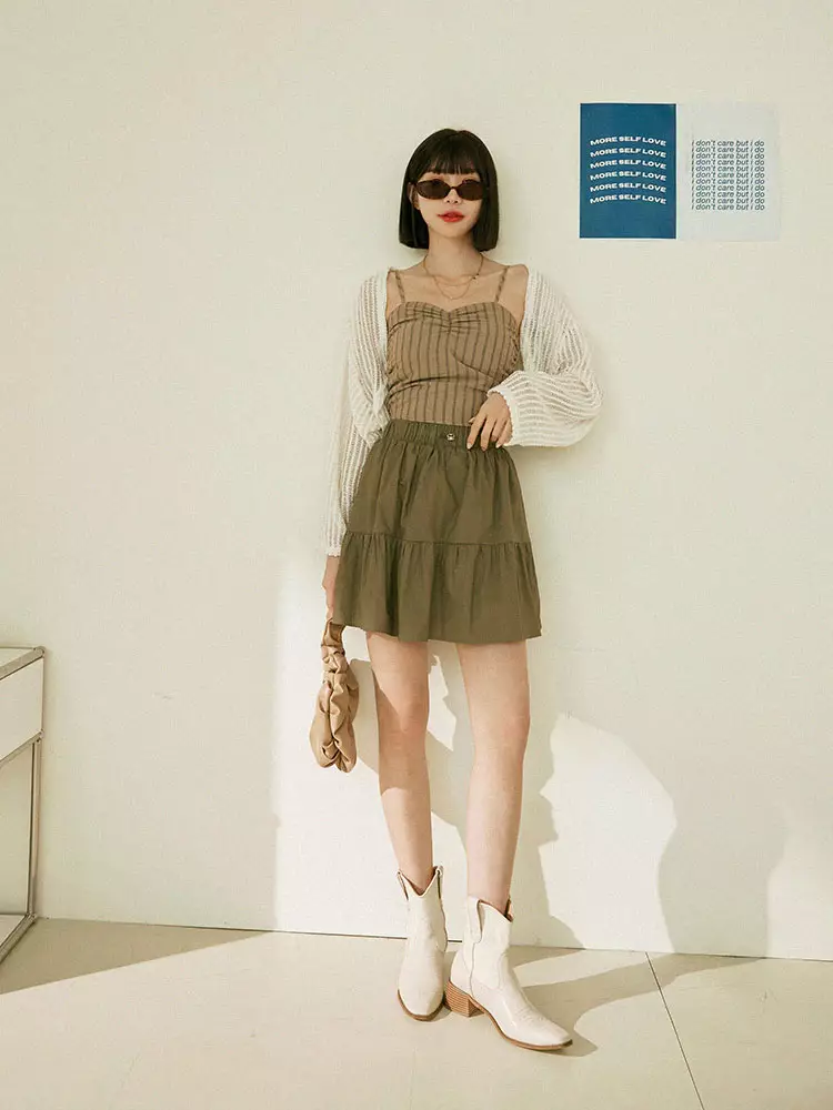 親膚棉質鬆緊腰彈性釦繩蛋糕裙《CA2950》