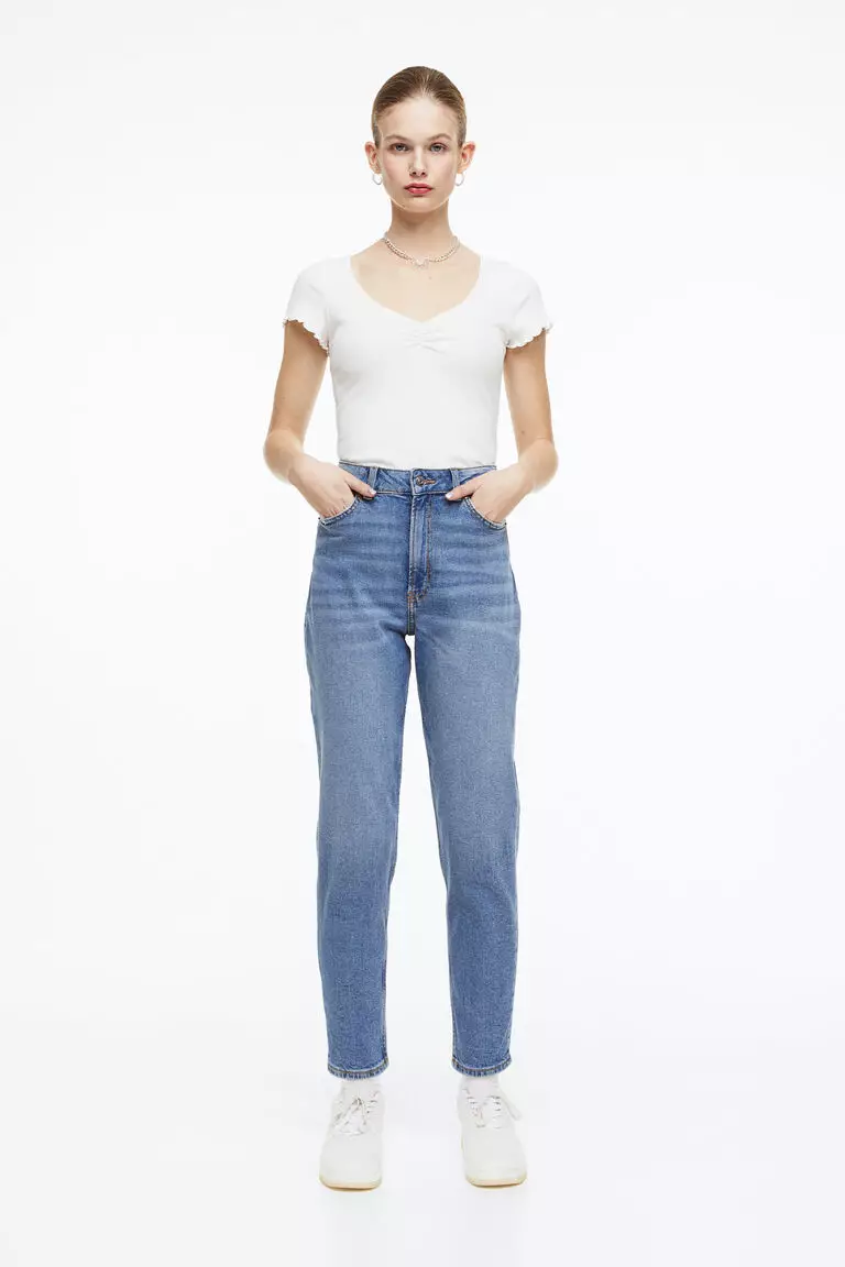 Jual H&M Mom Loose-fit High Ankle Jeans Original 2025 ZALORA