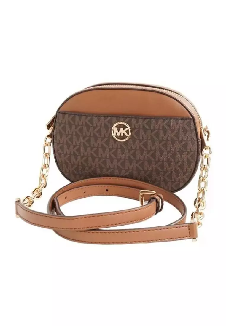 Michael Kors Jet Set Glam Small Front Pocket Oval Crossbody Bag Brown