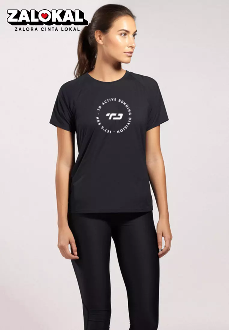 LSB85 kaos olahraga wanita tangan pendek lengan pendek lari running jogging td running circle hitam