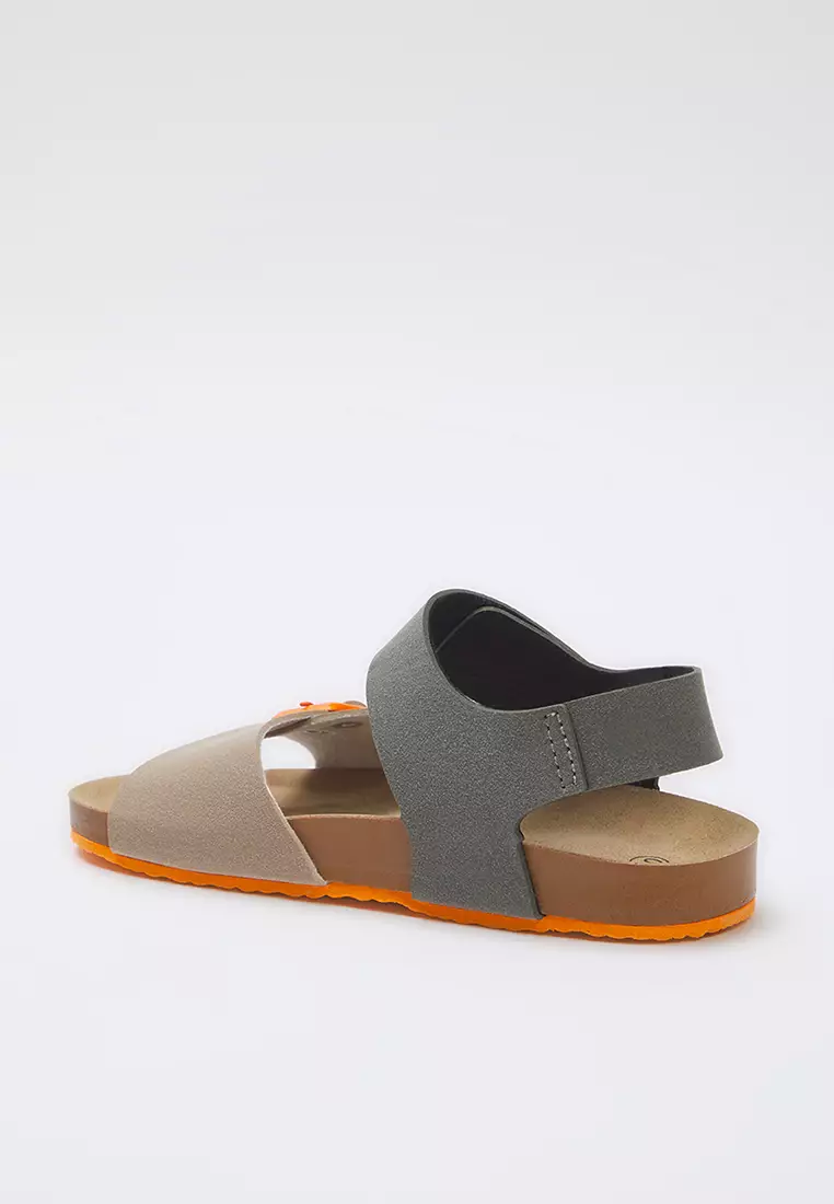 Beige Nubuck Color-Block Velcro Strap Unisex Small Children Kids Sandals Takss25Sd00057