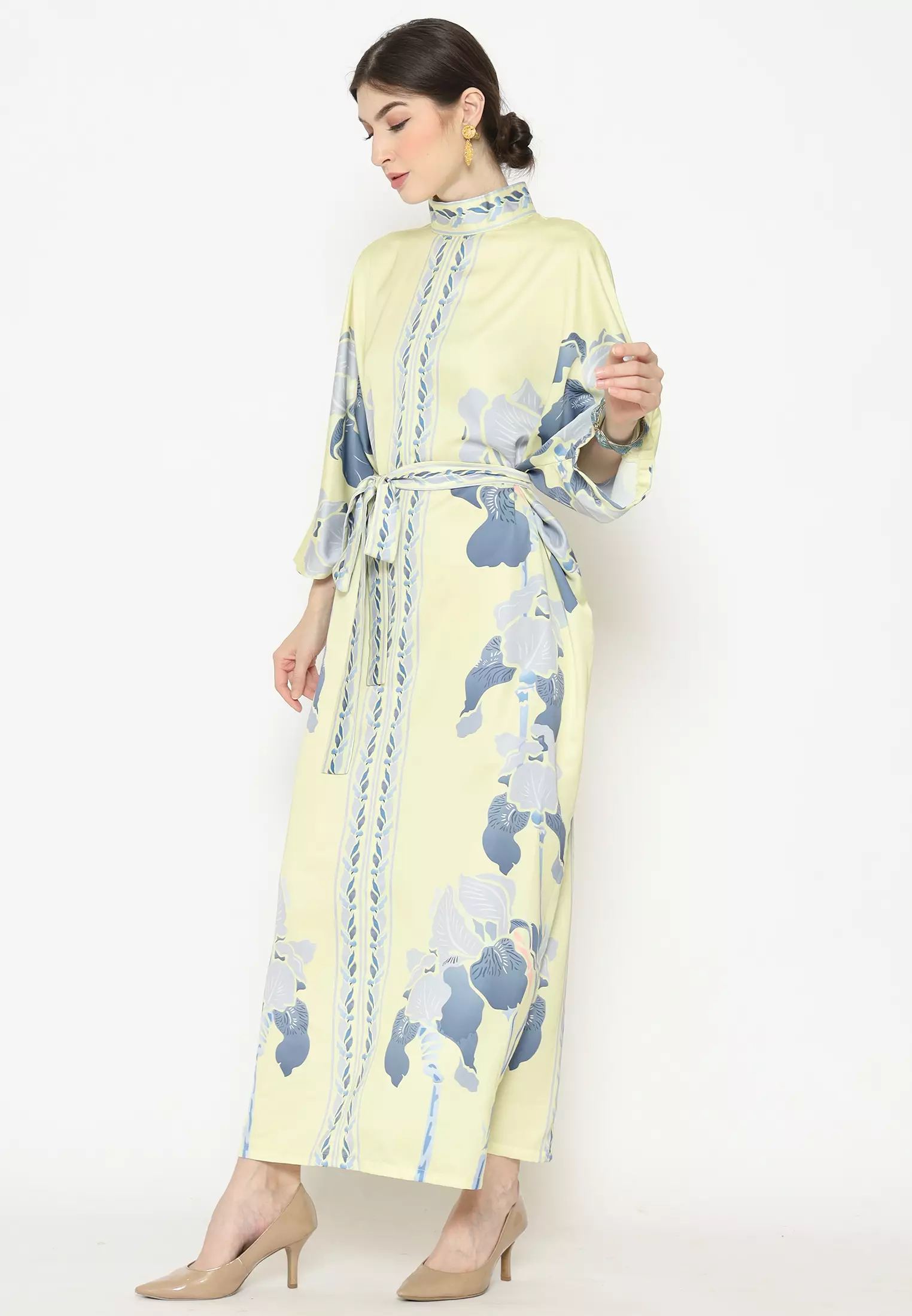 Kanzi Exclusive Long Sleeve Yellow Grey Batik Kaftan