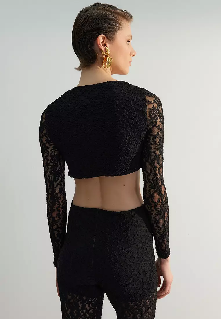 Lace Sleeves Crop Top