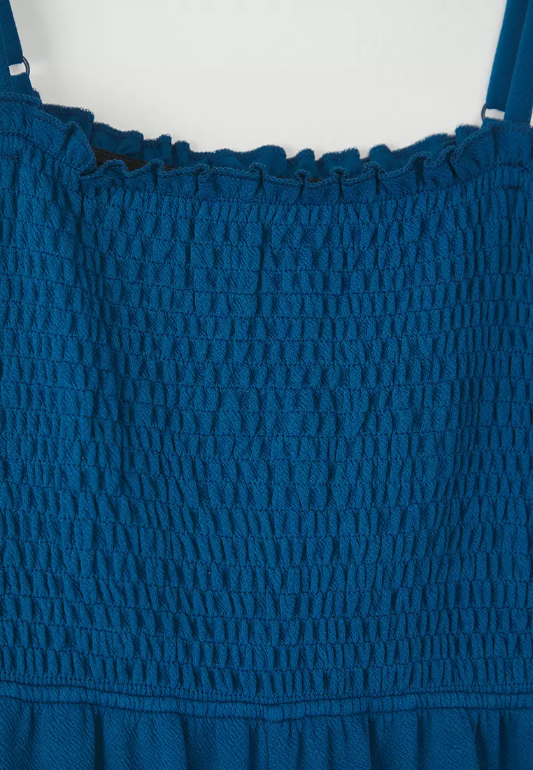 Blue Strappy Knitted Plus Size Jumpsuit Tbbss25Bg00011