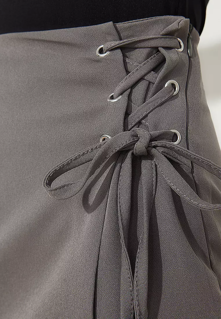 Anthracite Eyelet Detailed Woven Shorts Skirt