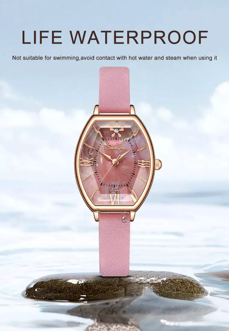 Jam Tangan Wanita Original Kasual Tali Kulit Elegan Style Jam Tangan Cewek SL6118 pink