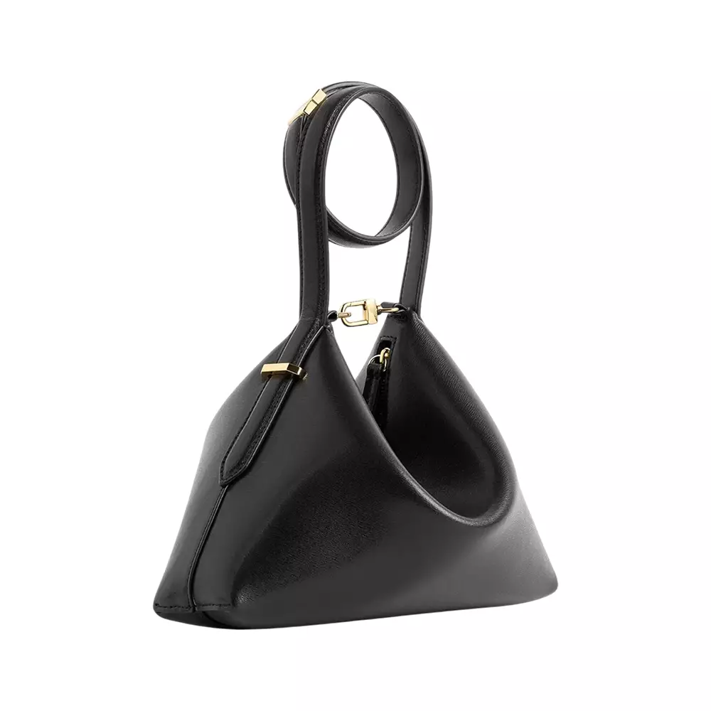 Bevel Leather Wristlet Bag Black