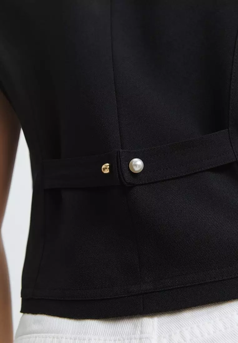 Tailored Button Front Vest - Black