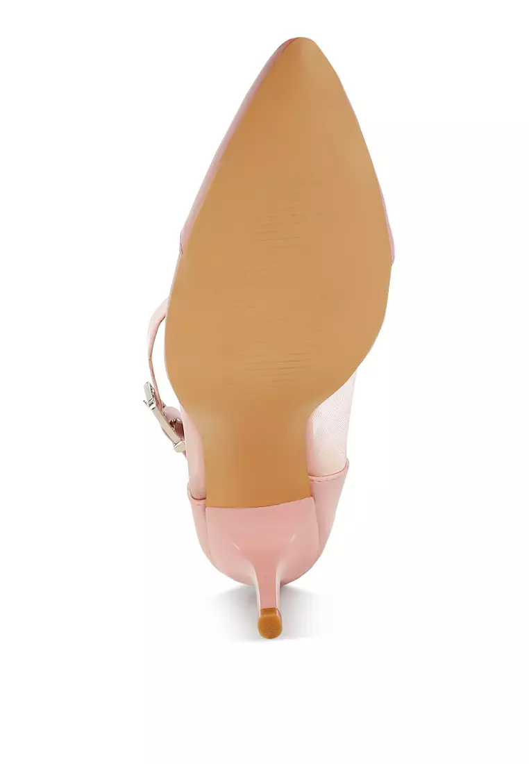 Pink Pointy Toe Ankle Strap Pumps