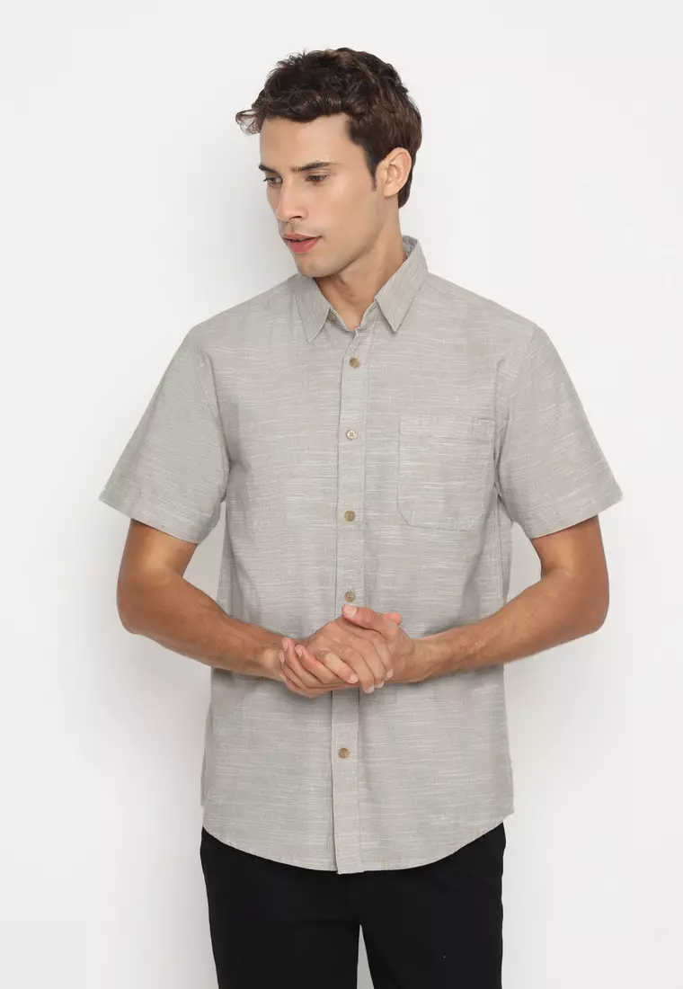 RBJ Kemeja Polos Cotton Olive Slim Fit Pria