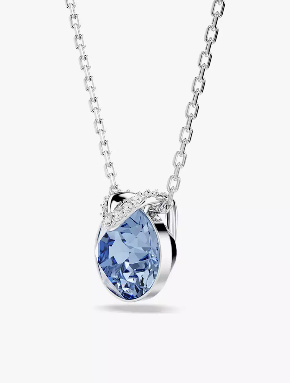 Bella V pendant, Round cut, Blue, Rhodium plated