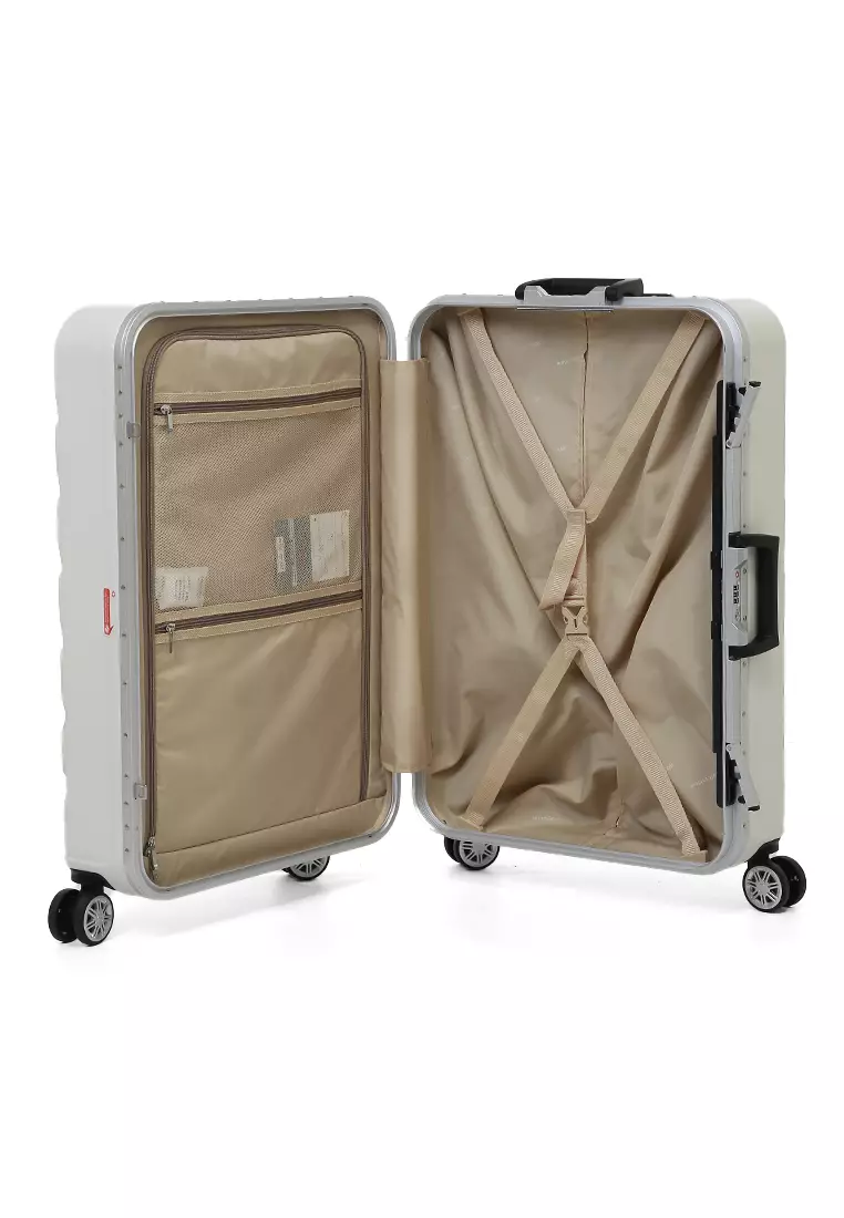 Pervaiz Koper Alumunium Frame Unisex Size 26 Inch TSA Lock System Suitcase Material Polycarbonate ORIGINAL - White