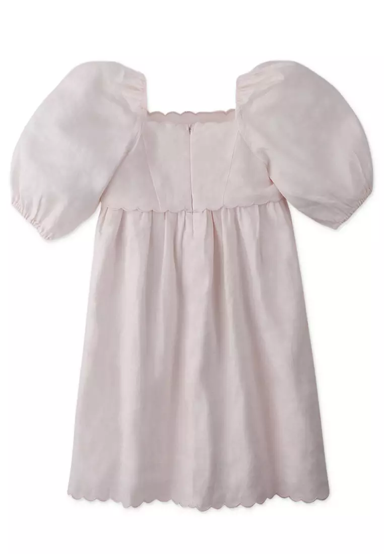 Girls Smocked Bodice Drop Waist Dress With Puff Sleeves