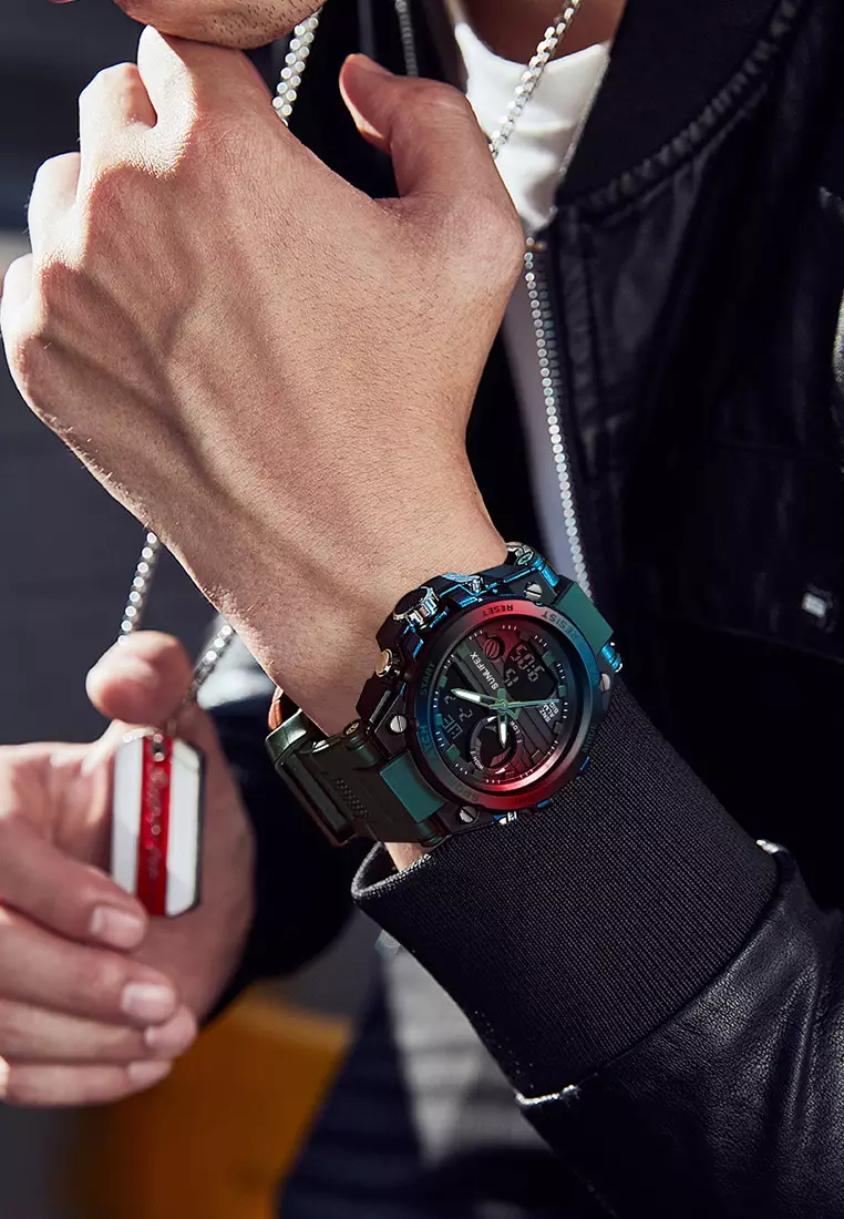 Jam Tangan Pria Analog&Digital Tali Silicone Original Luminous Display Anti Air Jam Tangan Cowok Greenblack