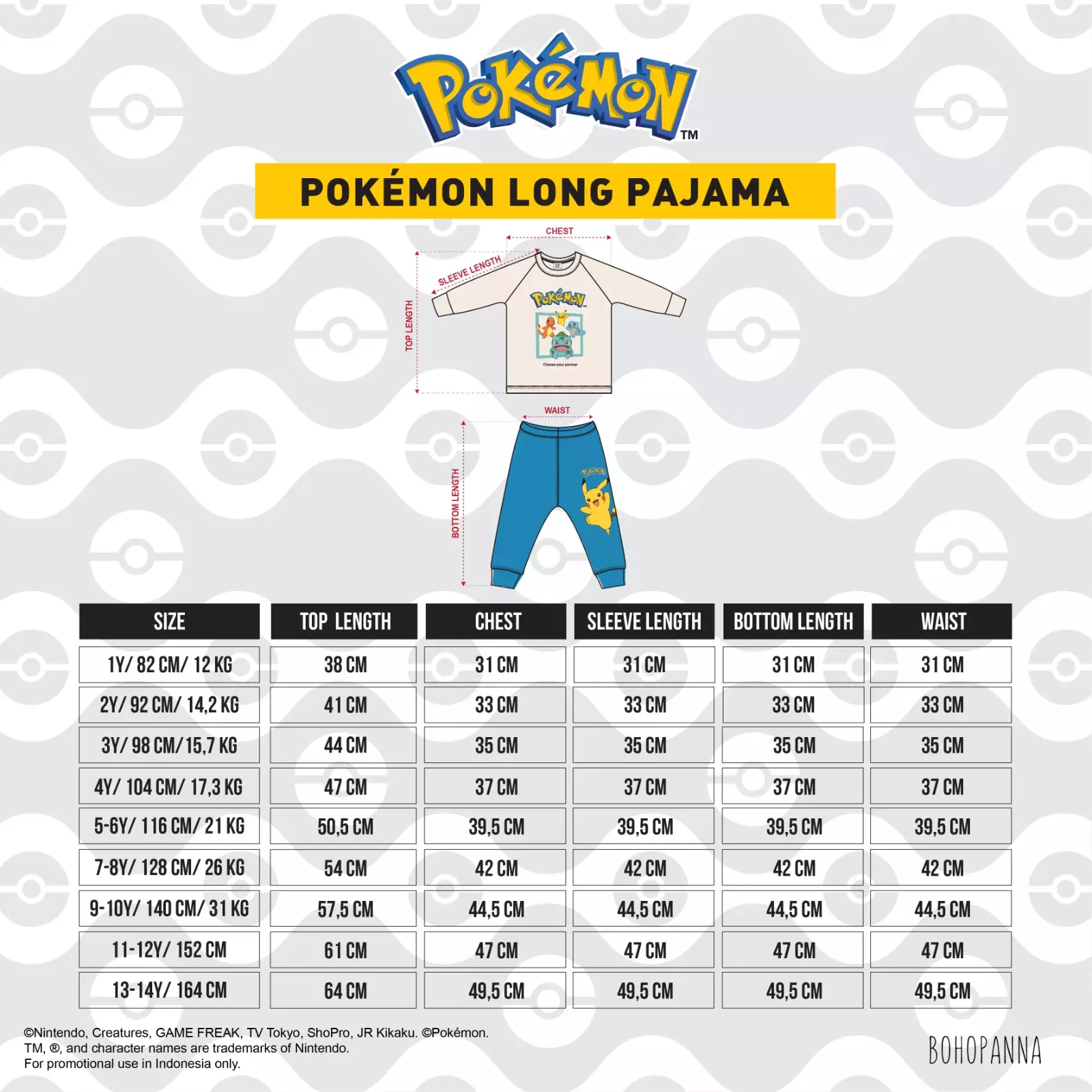 BOHOPANNA | POKÉMON - POKÉMON LONG PAJAMA - PAJAMA ANAK - BAJU TIDUR ANAK - PINK