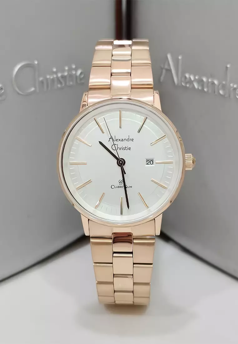Alexandre Christie Classic Slim Jam Tangan Analog Wanita Rosegold White Dial Stainless Steel - 8694LDBRGSL