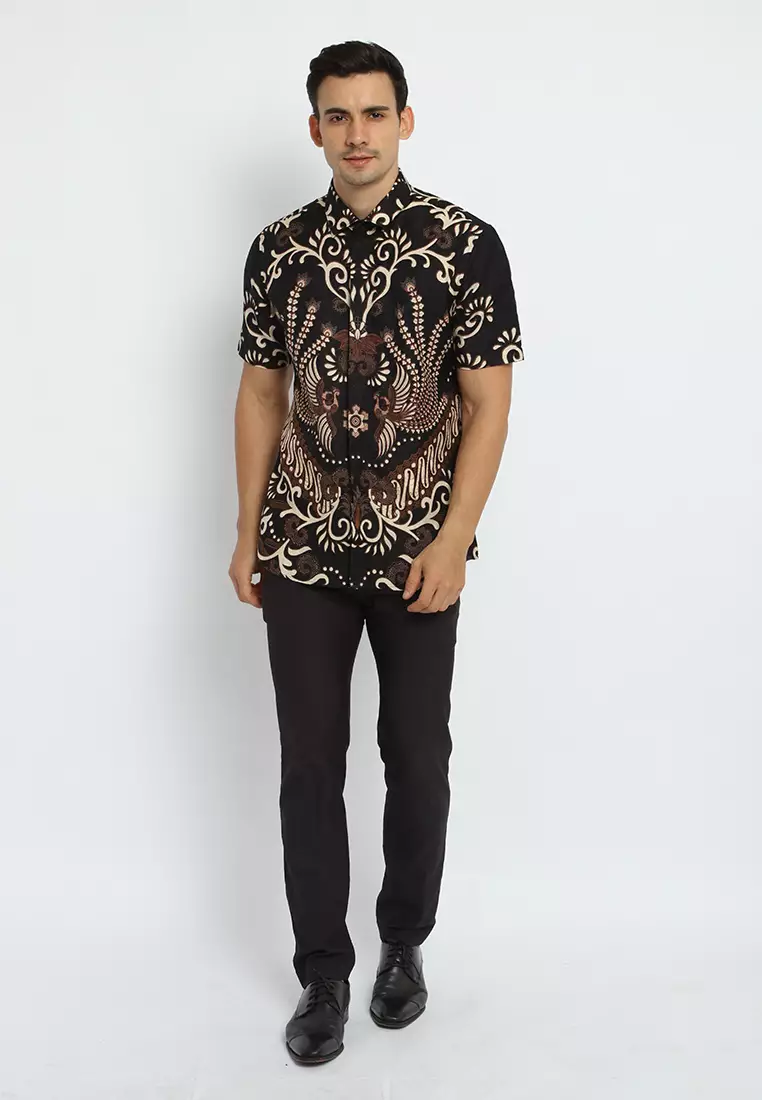 MAGINOT NARENDRA CREAM Batik MOTIF TIMBUL DOBBY Slim Fit Lengan Pendek