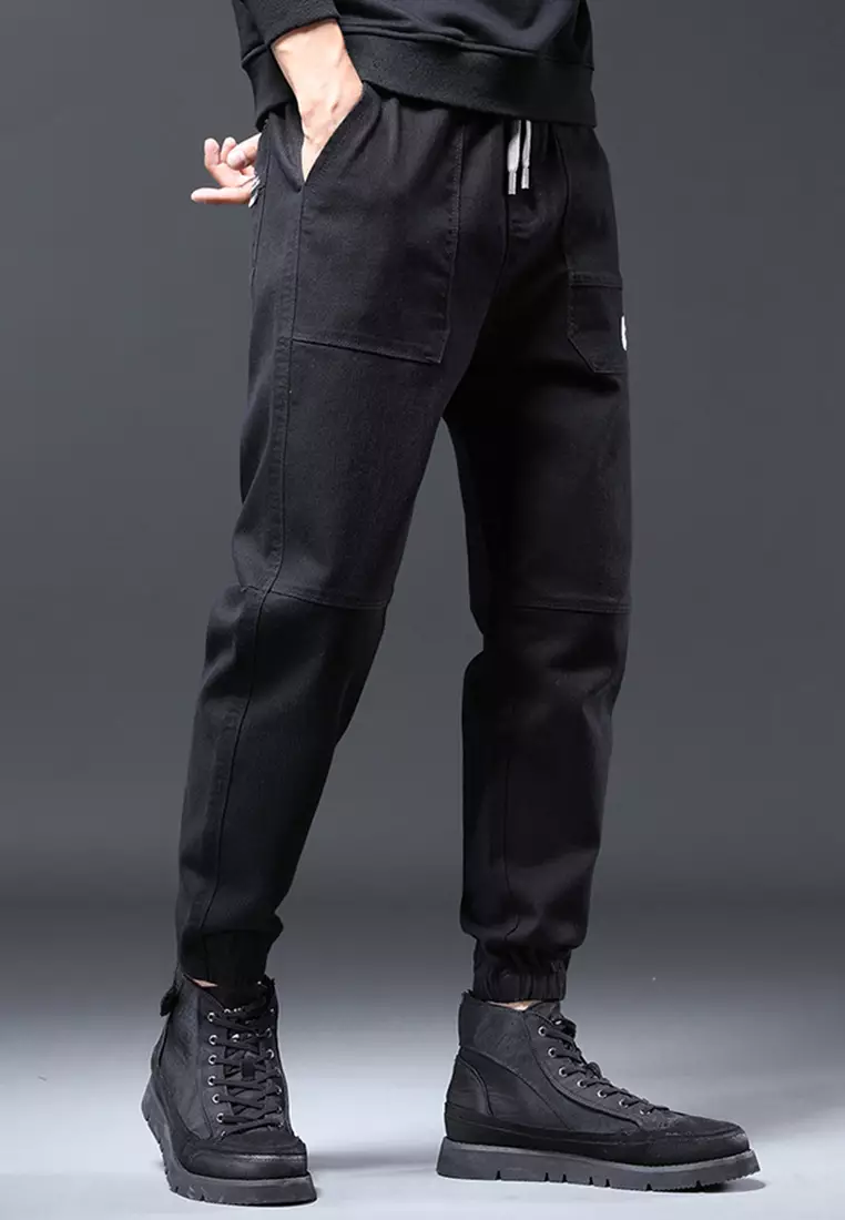 Buy hkehunter Men's Spring and Autumn Plain Drawstring Waist Ankles