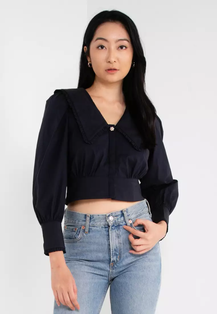 トップス CLANE BIG COLLAR DRAWSTRING BLOUSE CLANE BIG COLLAR DRAWSTRING BLOUSE CLANE】BIG COLLAR PUFF TOPS 長袖