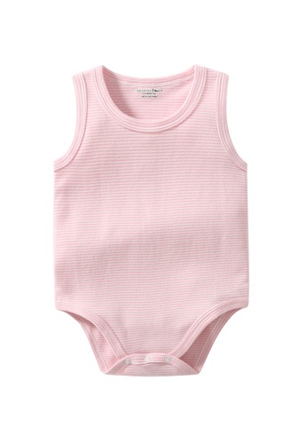 AKARANA BABY pink Sleeveless Bodysuit Baby Romper - Pink Stripe 2A061KA3956309GS_1