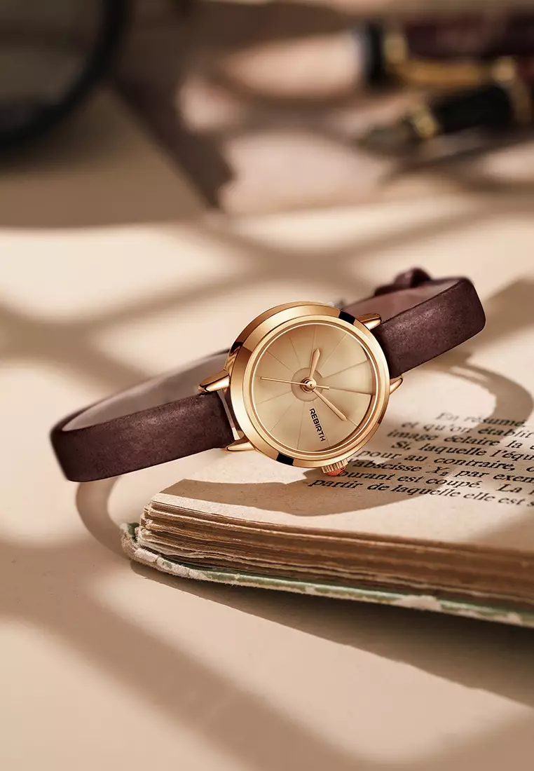 Jam Tangan Wanita Gaya Korea yang Elegan Tali Kulit Anti Air Jam Tangan Cewek Cokelat