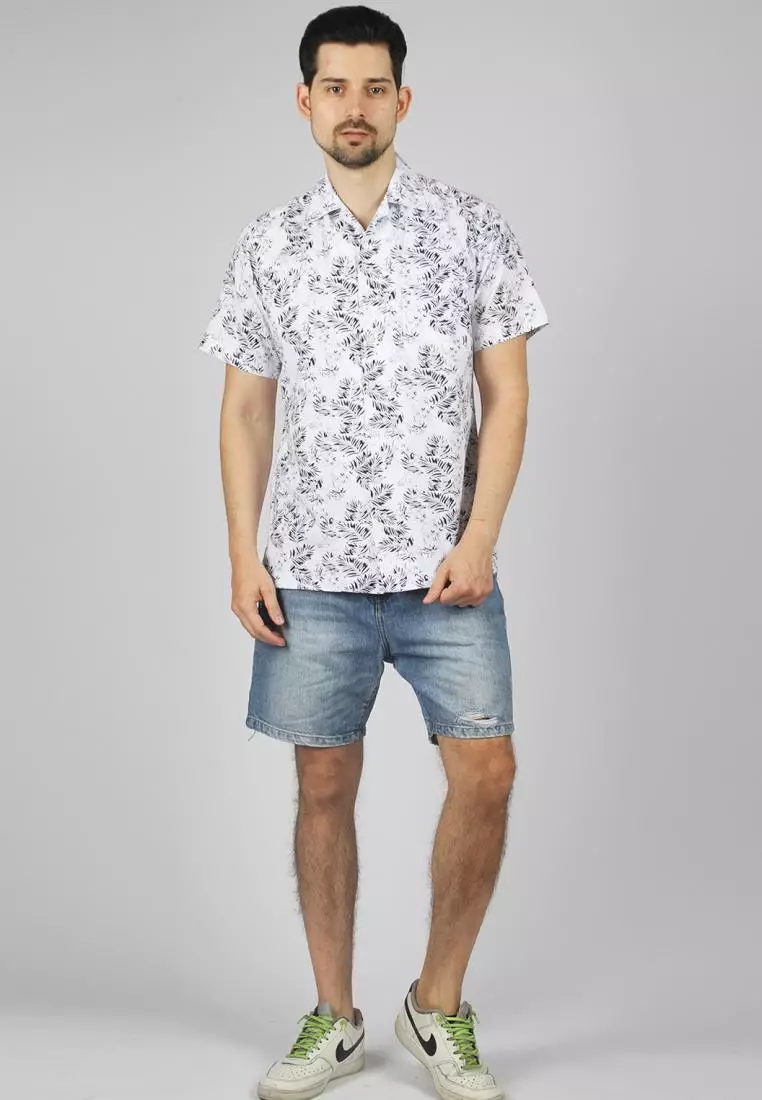 Kemeja Ethan White Lengan Pendek Print Zebb White