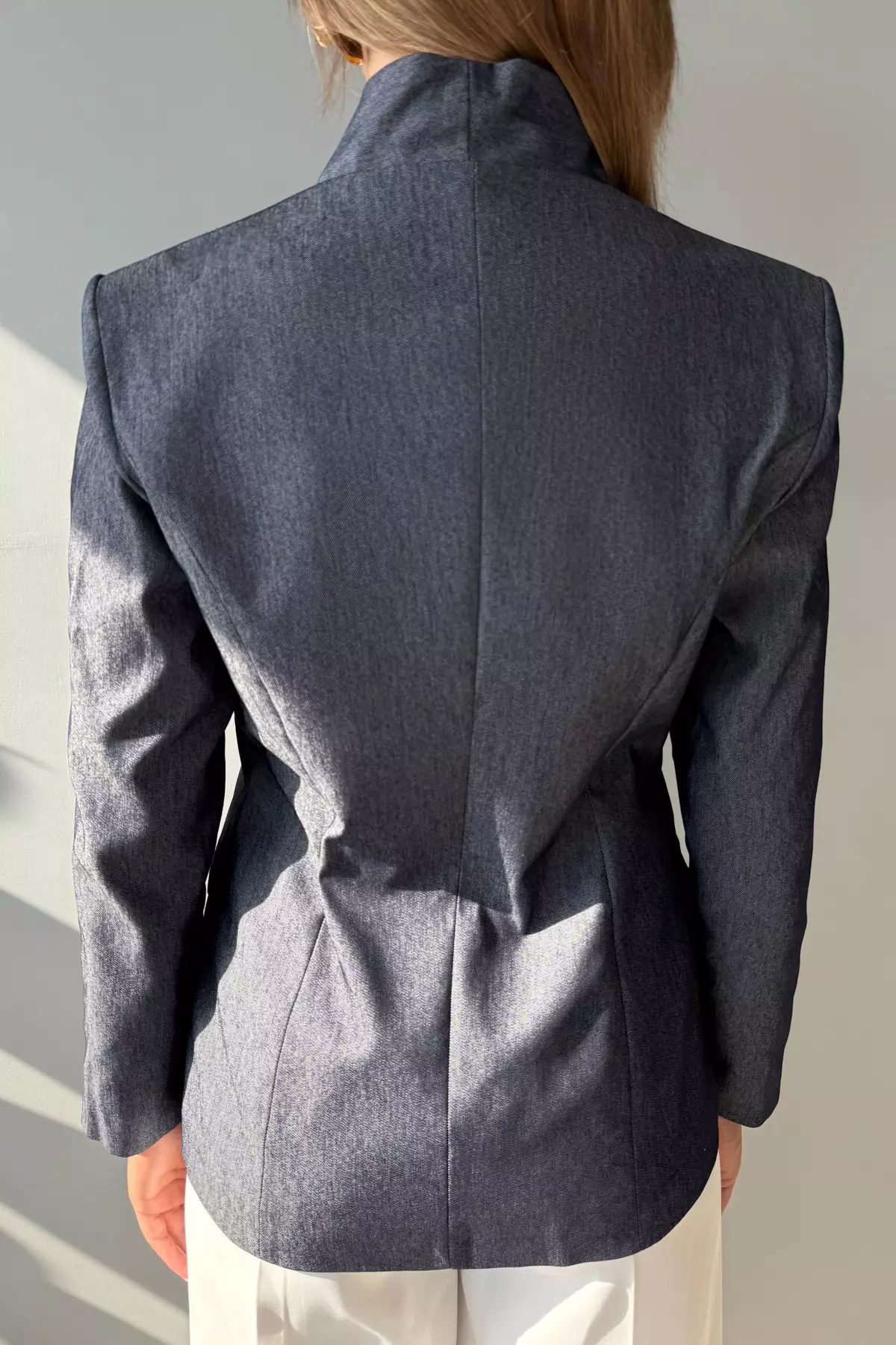 Navy Blue Gold Button Detailed Blazer Jacket