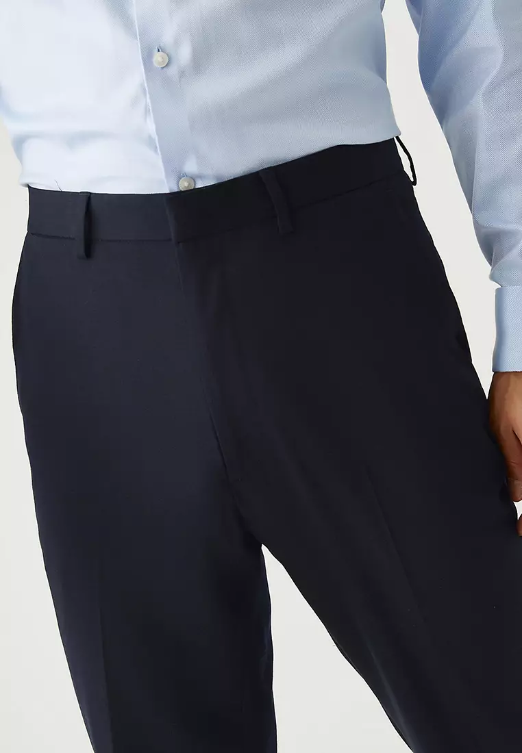 Regular Fit Wool Blend Flat Front Trousers