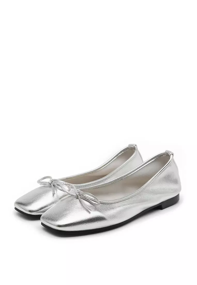 Ellisy Ribbon Flats (1cm) - Silver