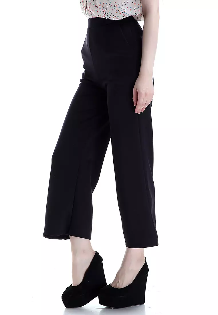 Xana Celana Kulot Bawahan Wanita Motif Solid Design Simple Woman - Hitam