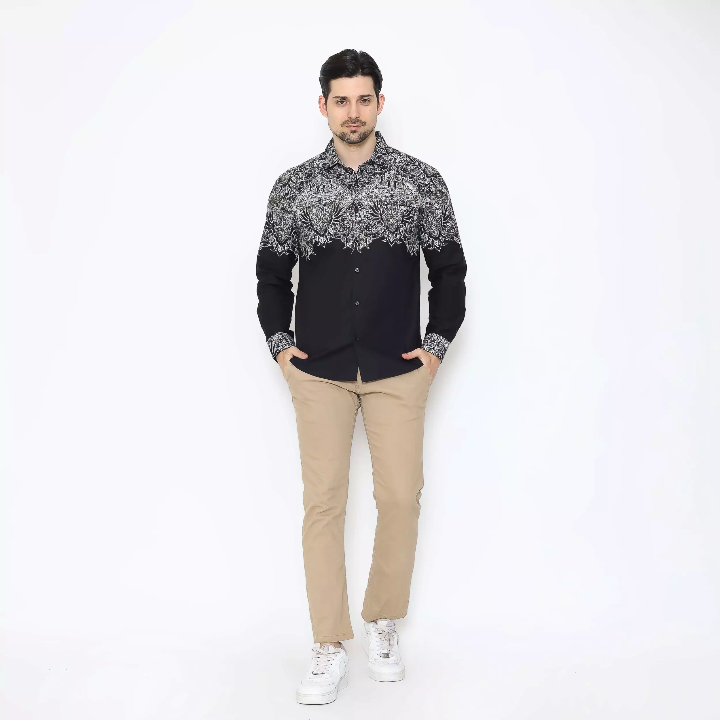 AMK Kemeja Batik Pria Lengan Panjang SHB Sharga Ls Black