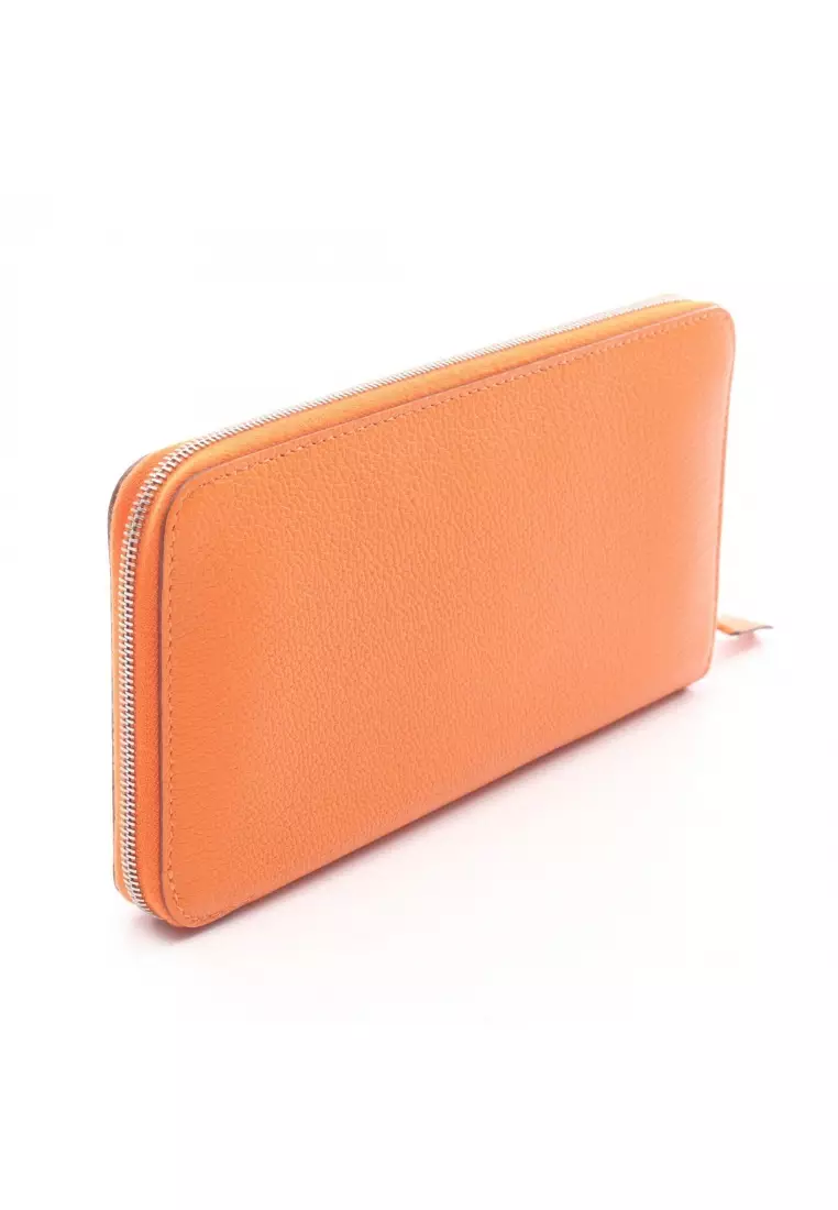 Pre-Loved Hermès Azap Long silk in Feu round zipper long wallet Chevre orange silver hardware □P stamp