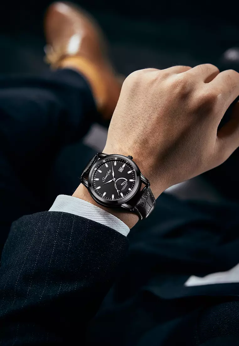 Jam Tangan Pria Original Anti Air Kuarsa Bisnis Klasik Jam Pria Tali Kulit Jam Tangan Cowok black