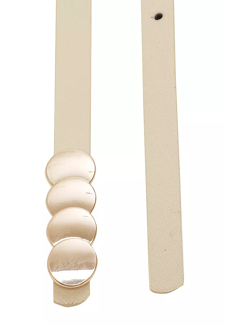 Fern Ikat Pinggang Gesper Wanita Stylish Casual Comfortable Material Leather Kulit ORIGINAL - Cream