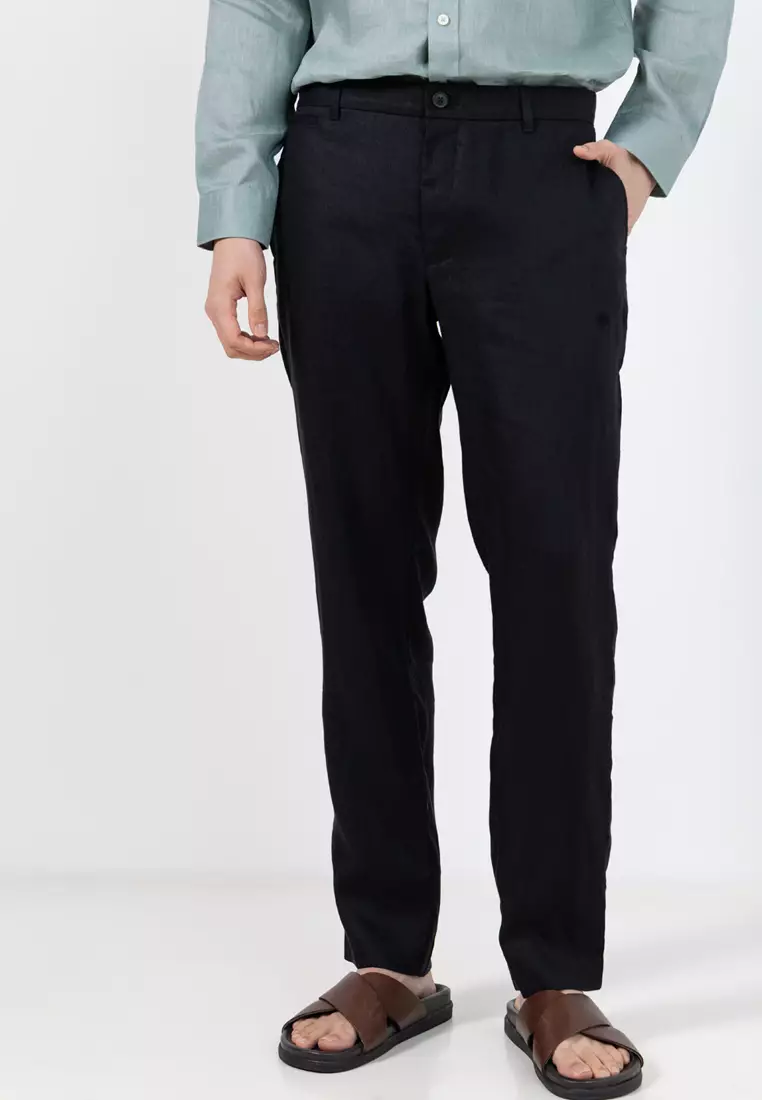Slim-Fit 100% Linen Trousers