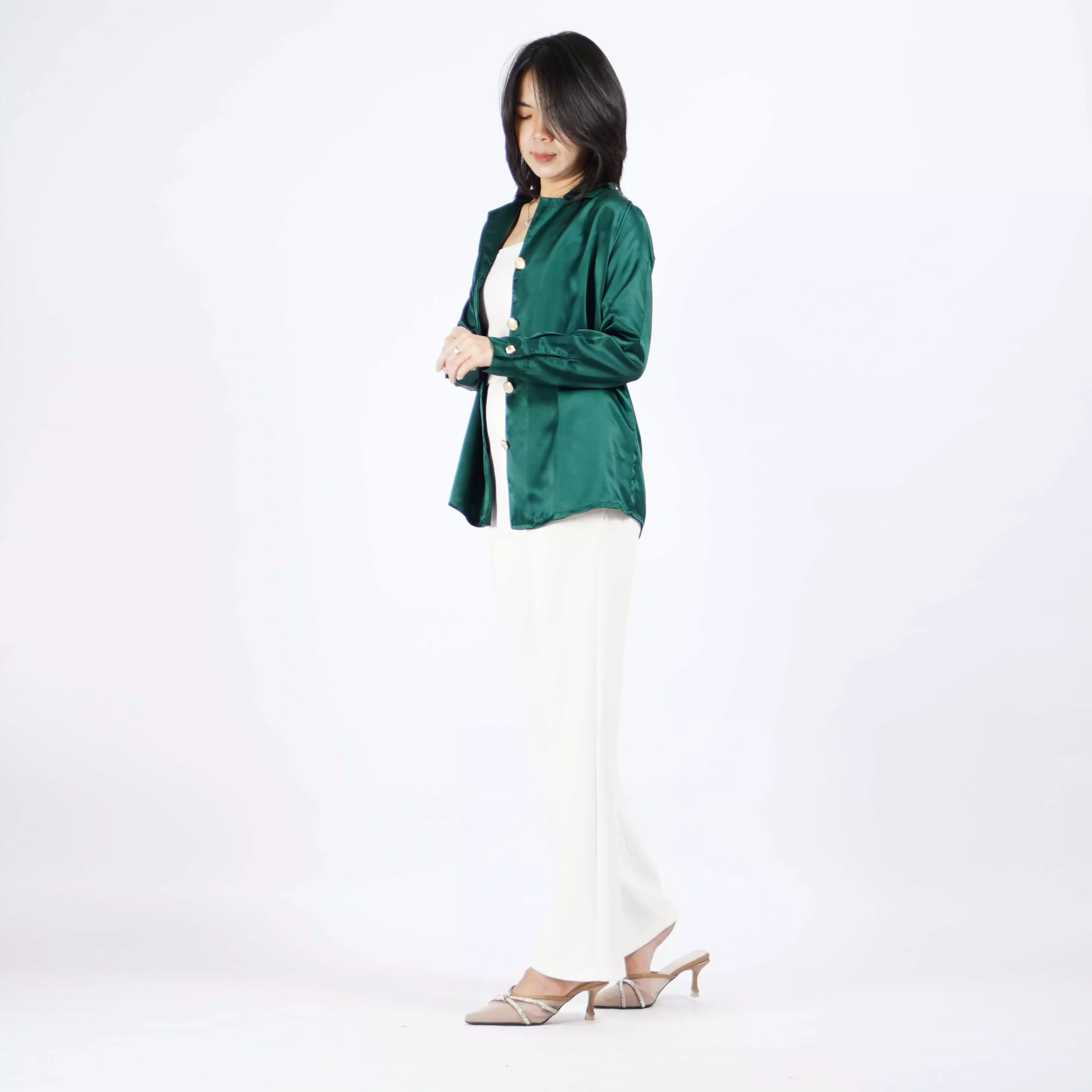 Kemeja Satin VICTORIA Kemeja Wanita Gaya Korea - Hijau