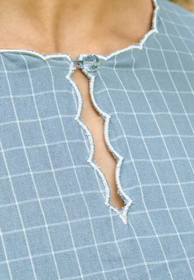 PREMIUM COTTON Norisa Blouse & Skirt - Turquoise Check