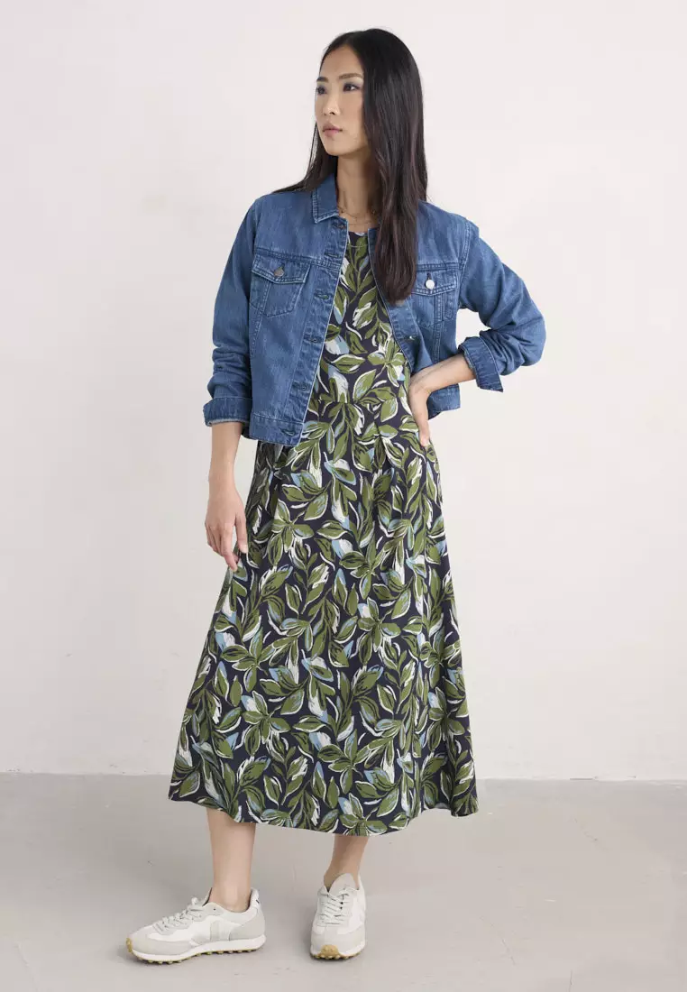Seasalt Cornwall Green 3/4 Wild Bouquet Dress