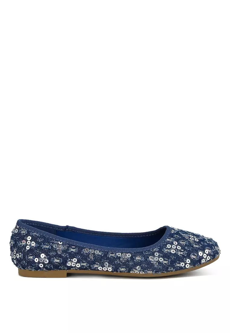 Discount on London Rag  shoes - SKU: Blue Sequin Ballet Flats